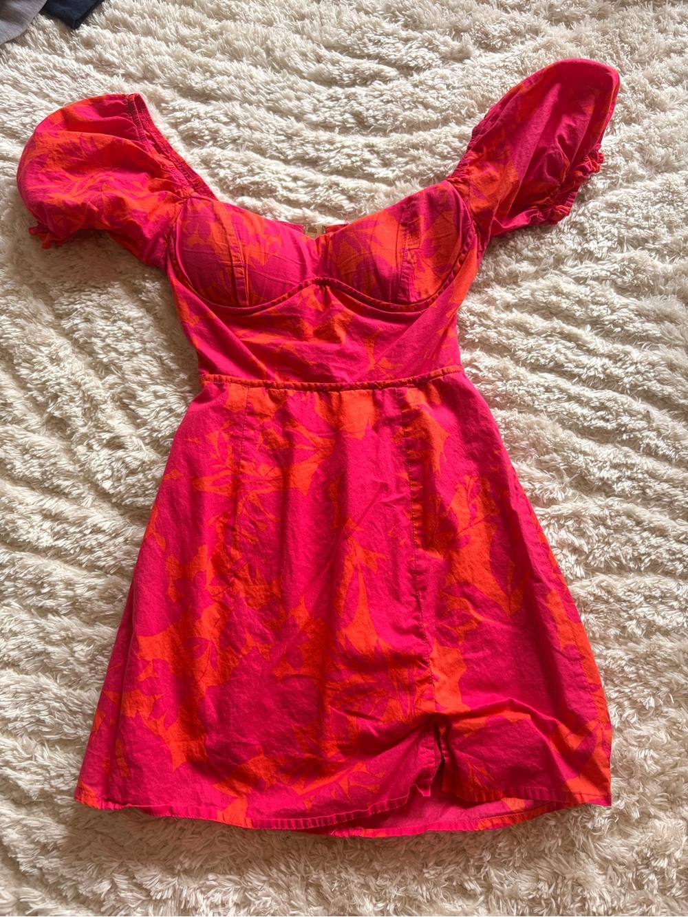 Pink & Orange Puff-Sleeve Mini Dress